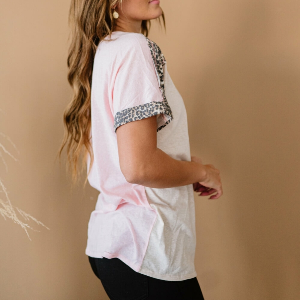 BiBi Just for Funsies Leopard Color Block Tee - Picture 3 of 8